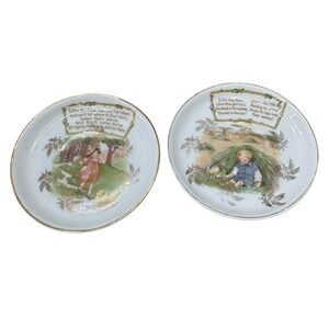 Vintage Nursery‎ Rhyme Plates Set of 2 Little Bo Peep Little Boy Blue 3.75 inch